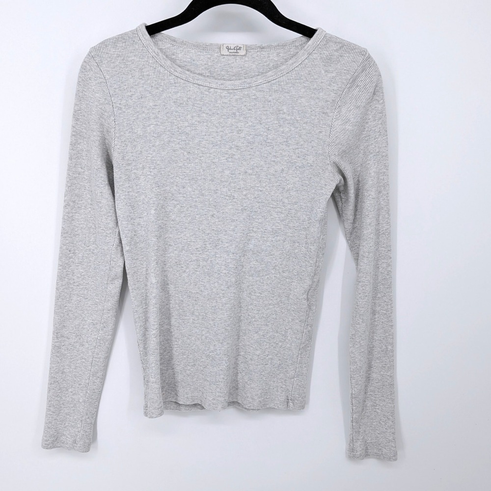 John Galt Long Sleeve Top Womens Small‎ Gray Ribbed Cotton Basic Crew Neck Y2K
